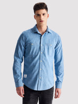 Blue Solid Denim Shirt