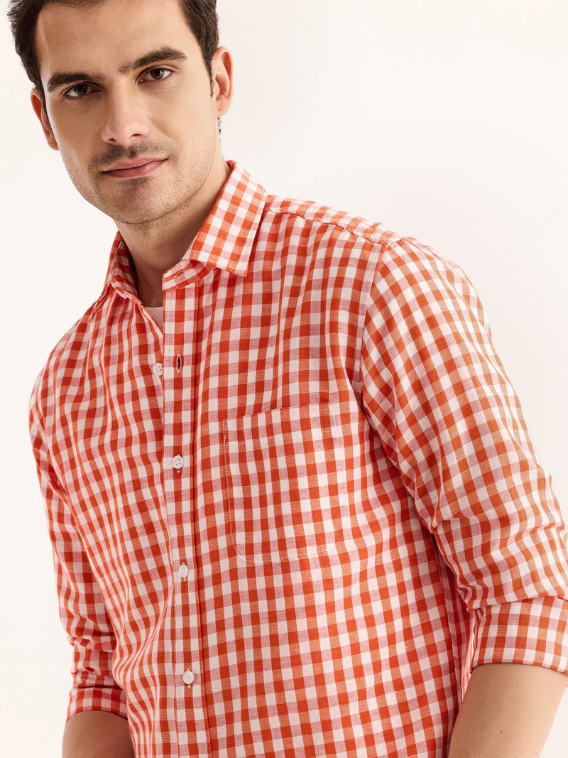 Red Checked Linen Shirt