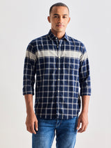 Navy Pure Cotton Checked Shirt
