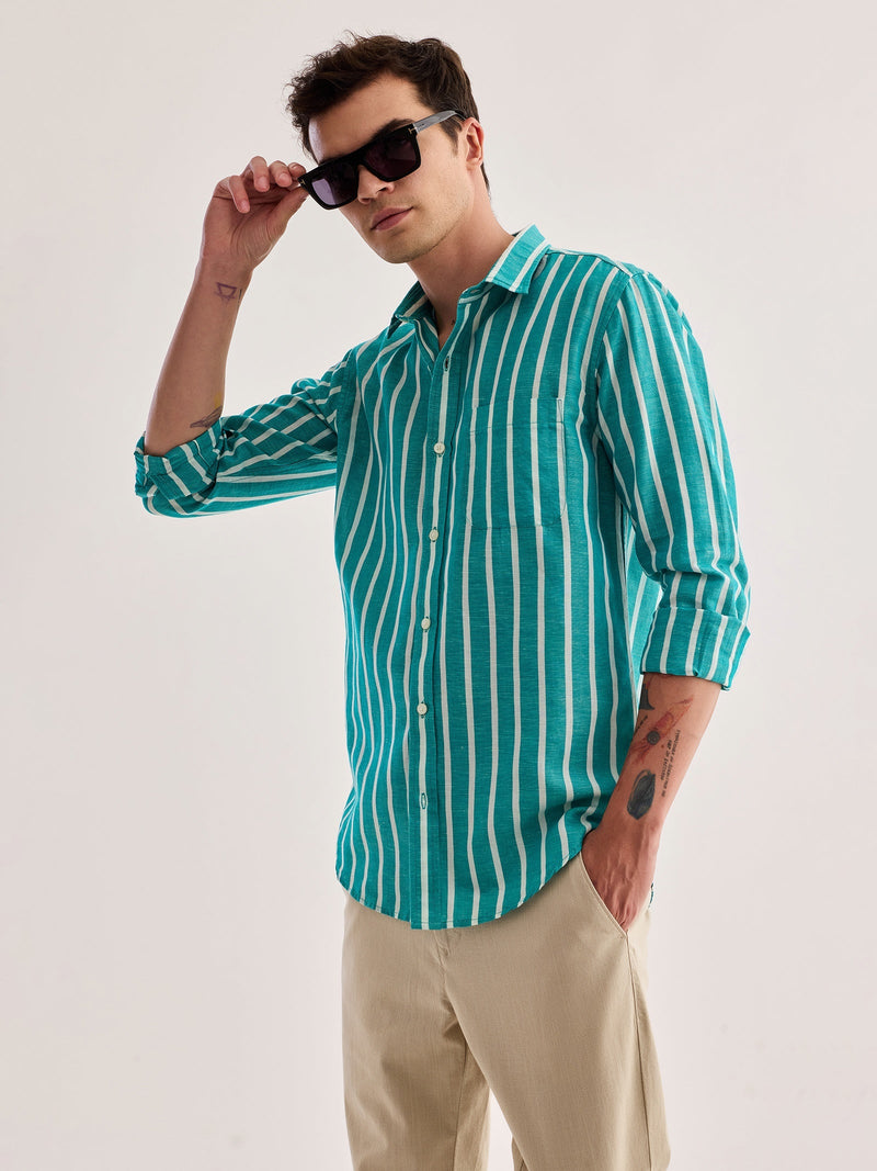 Green Striped Linen Shirt