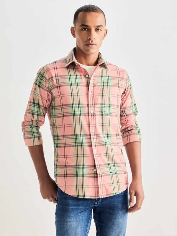 Pink Pure Cotton Checked Shirt