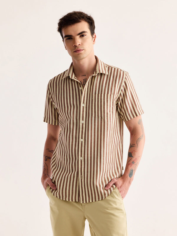 Brown Striped Linen Shirt