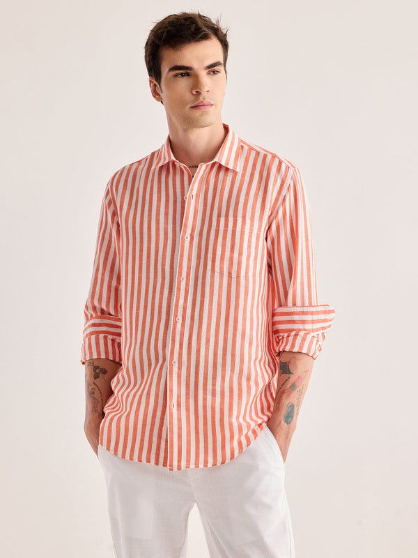 Red Striped Linen Shirt