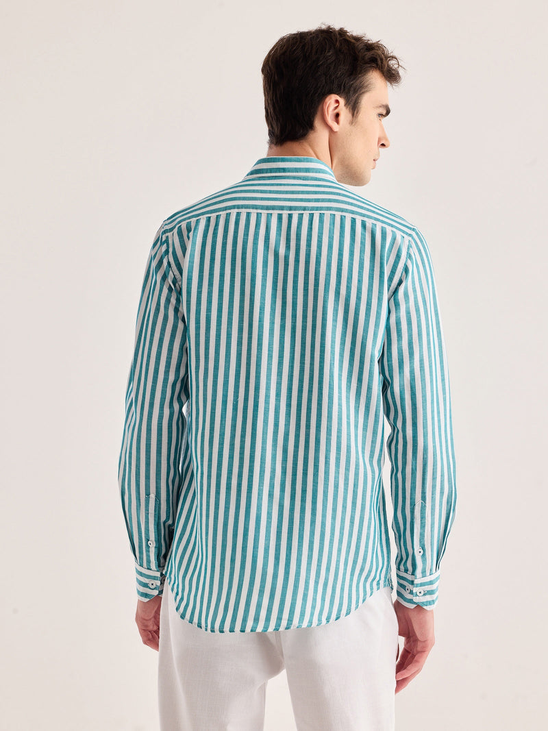 Green Striped Linen Shirt
