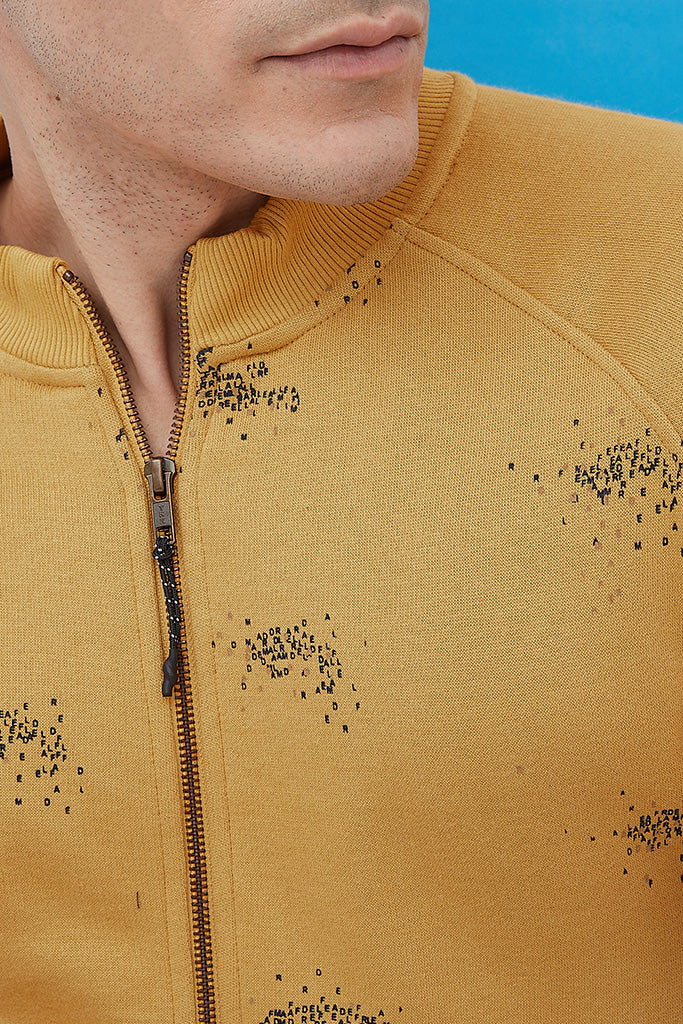 Mustard Solid Zipped Sweatshirt