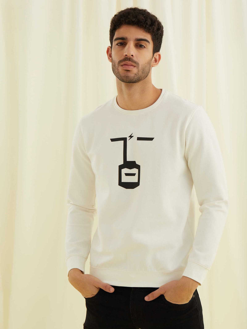 Cream Chest Print 4-Way Stretch Sweatshirt