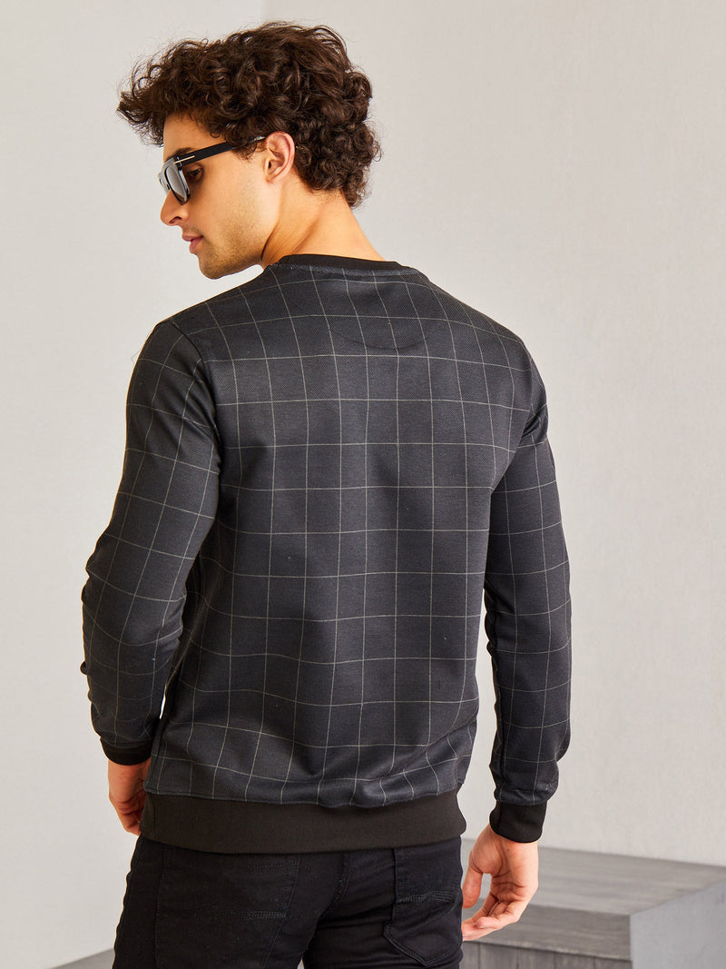 Black Checked 4-Way Stretch Sweatshirt