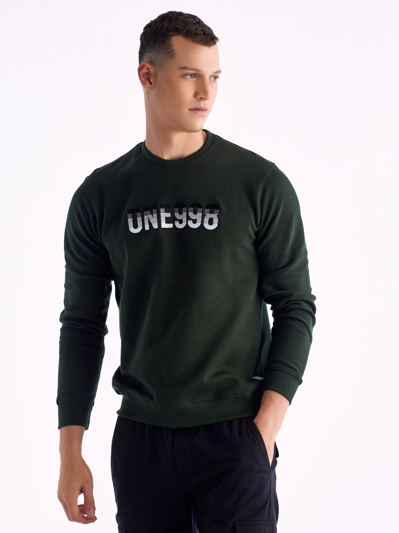 Green Chest Print Sweatshirt