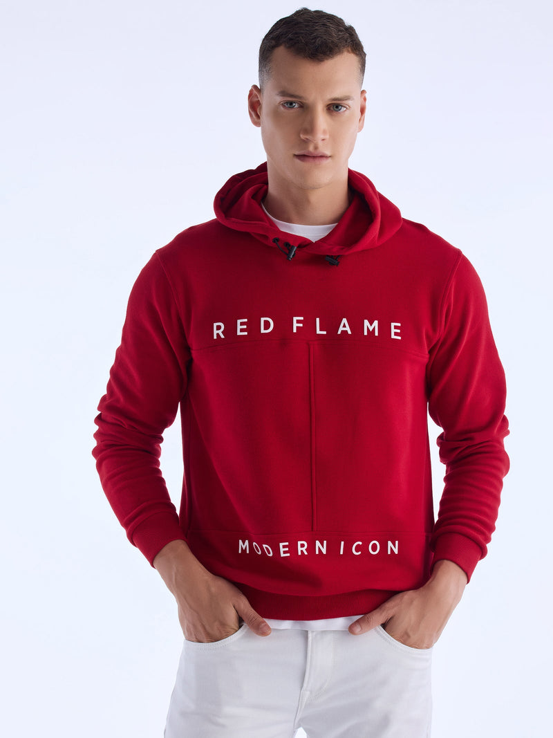 Red Chest Print Hooded Sweatshirt