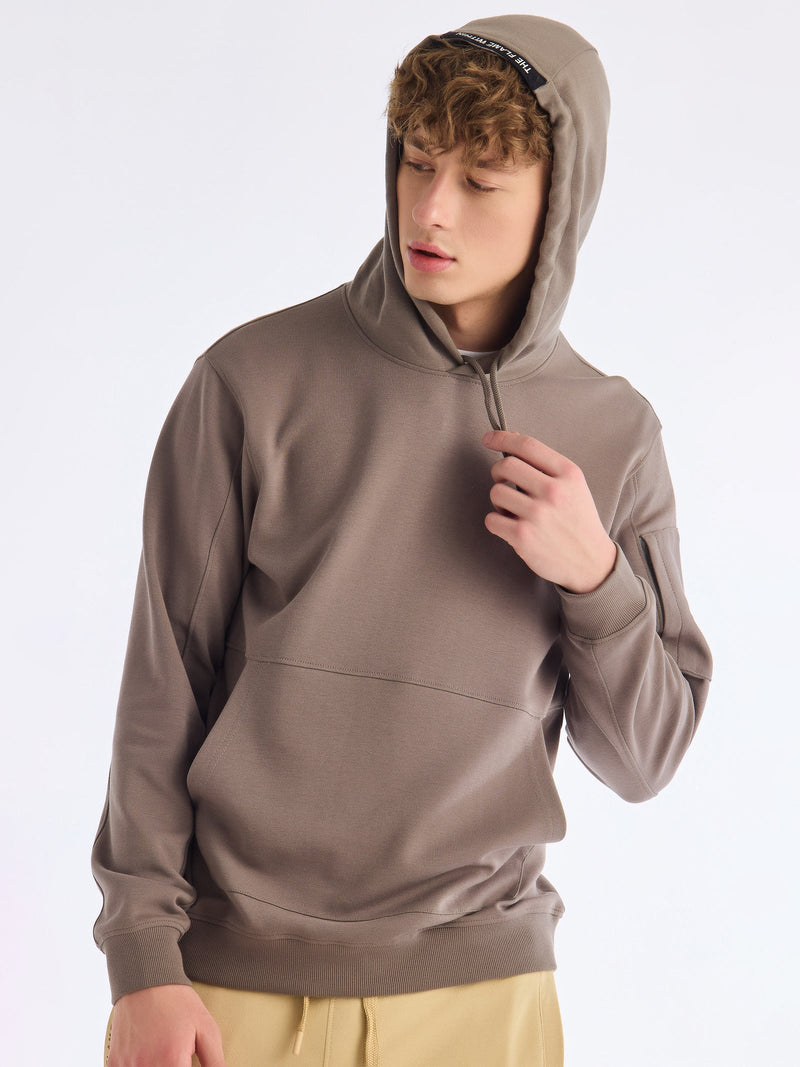 Grey Solid Hooded Sweatshirt
