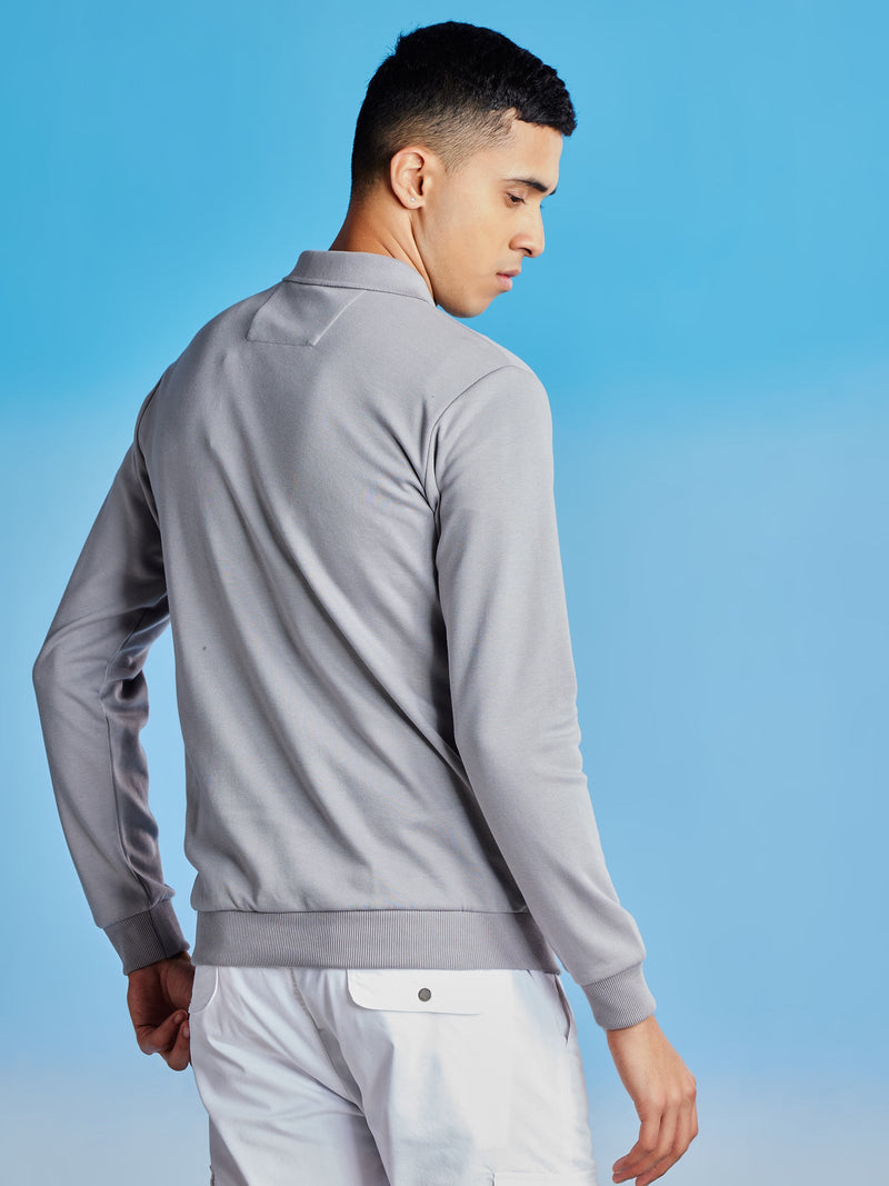 Grey Zipped Polo Sweatshirt