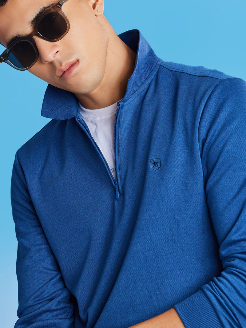 Blue Zipped Polo Sweatshirt