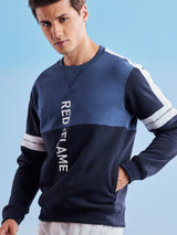 Navy Colorblocked Crew Neck Sweatshirt
