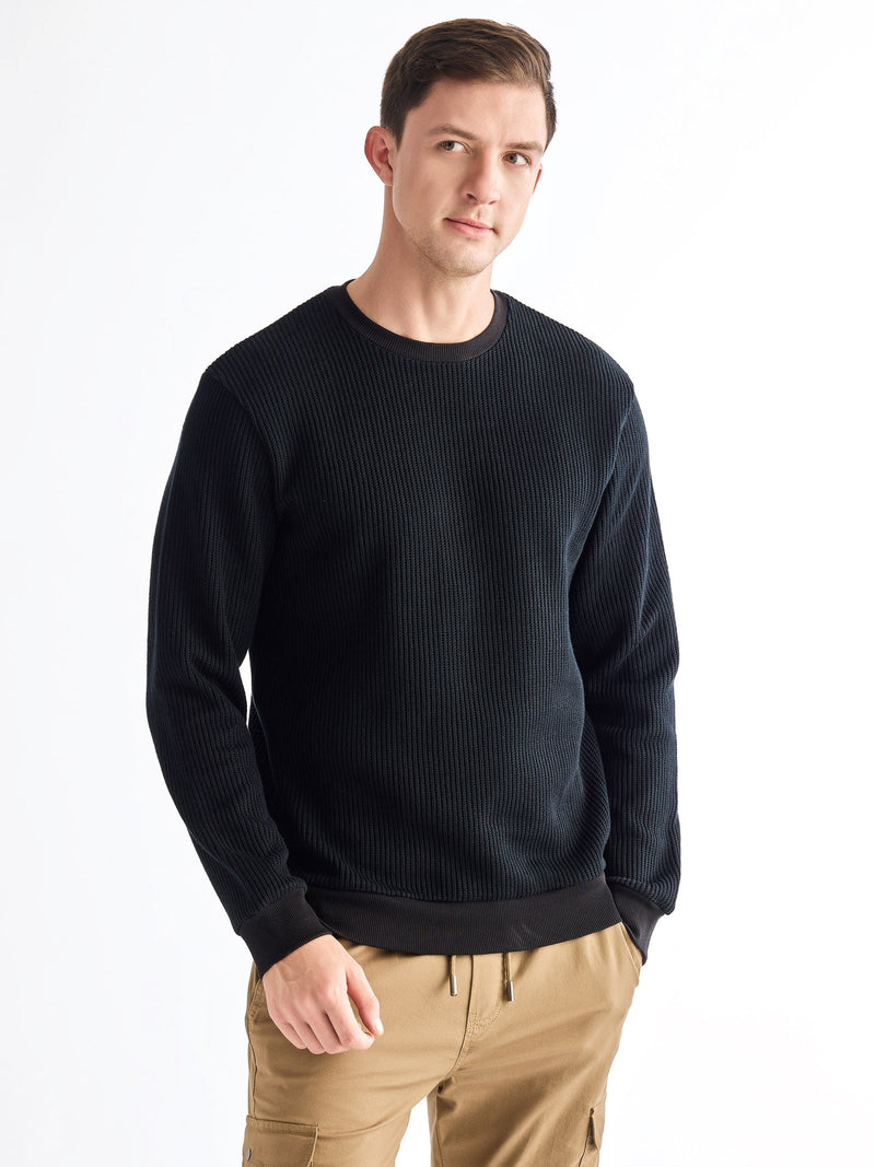 Black Solid Knit Sweatshirt