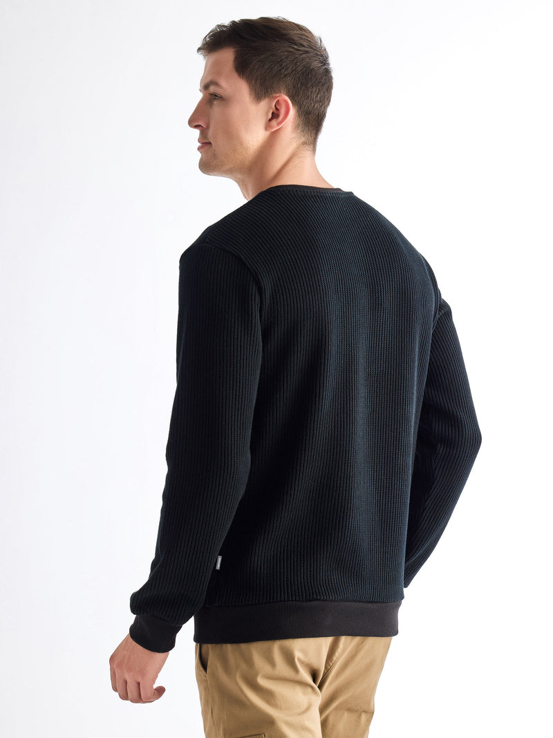 Black Solid Knit Sweatshirt