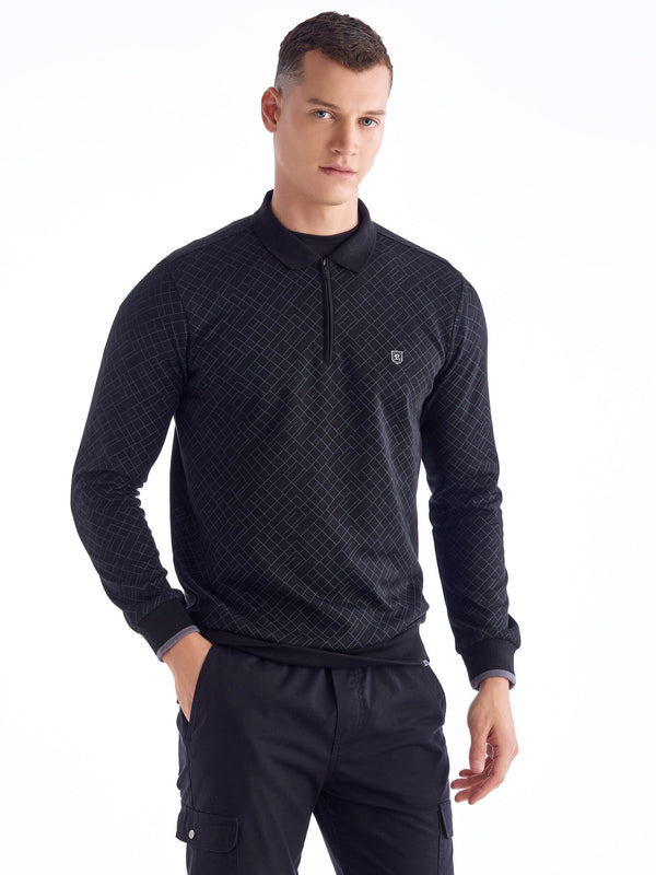 Black Printed Polo Sweatshirt