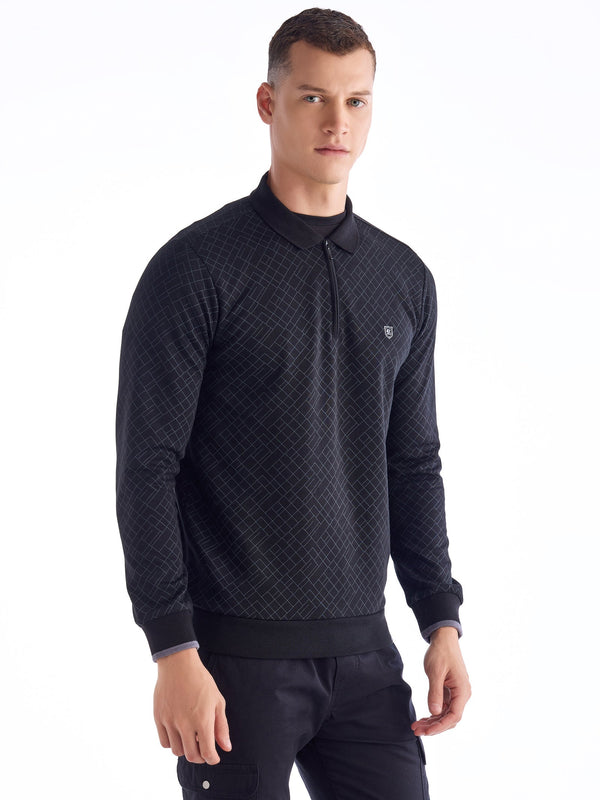 Black Printed Polo Sweatshirt