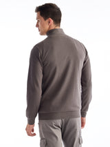 Grey Solid High Neck Sweatshirt
