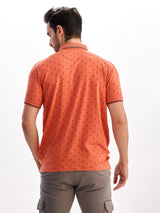 Orange Printed Polo T-Shirt