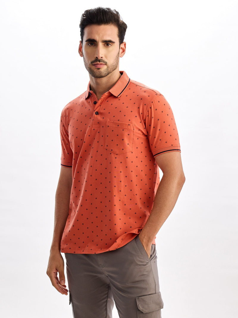 Orange Printed Polo T-Shirt