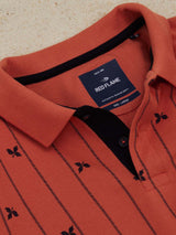 Orange Printed Stretch Polo T-Shirt