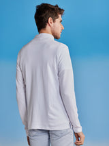 White Zipped High Neck T-Shirt