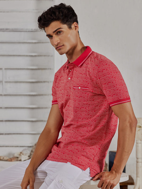 Red Stretch Printed T-Shirt