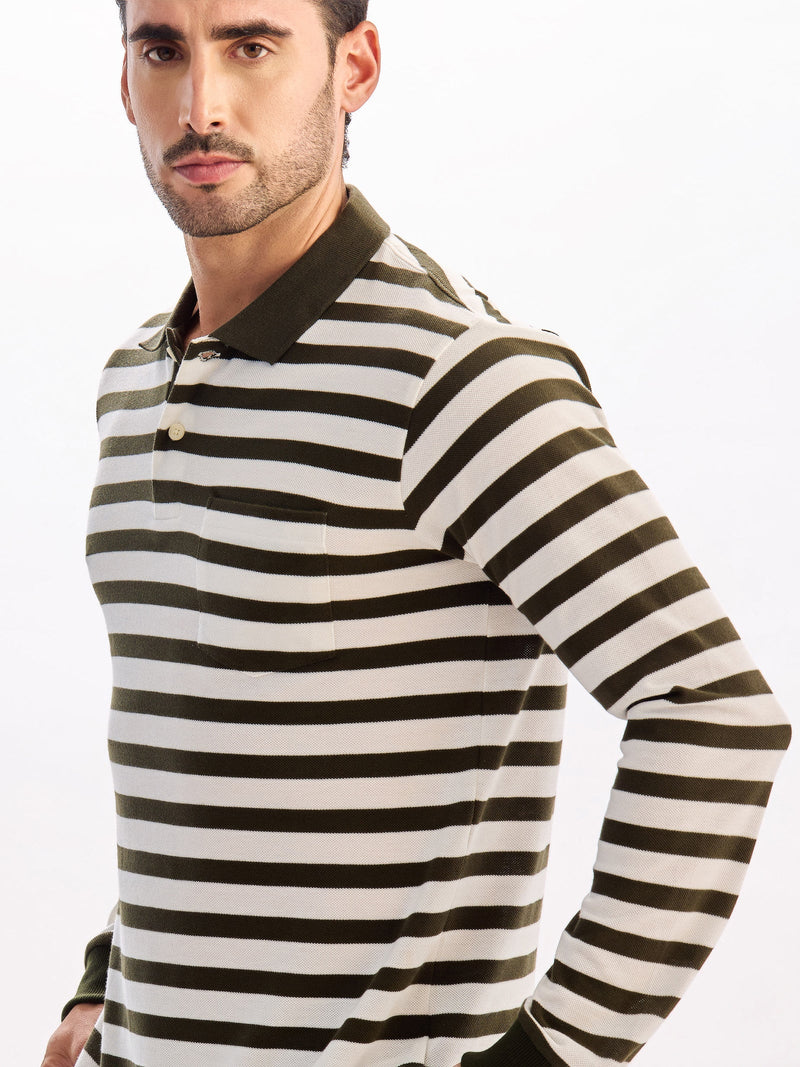 Green Striped Polo T-Shirt