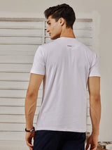 White Stretch Chest Print T-Shirt