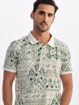 Green Printed Polo T-Shirt
