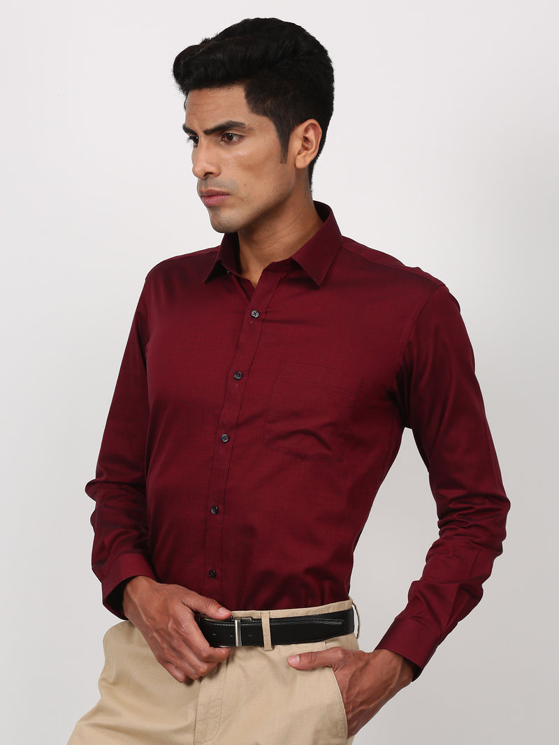 Maroon Solid Long Sleeve Formal Shirt
