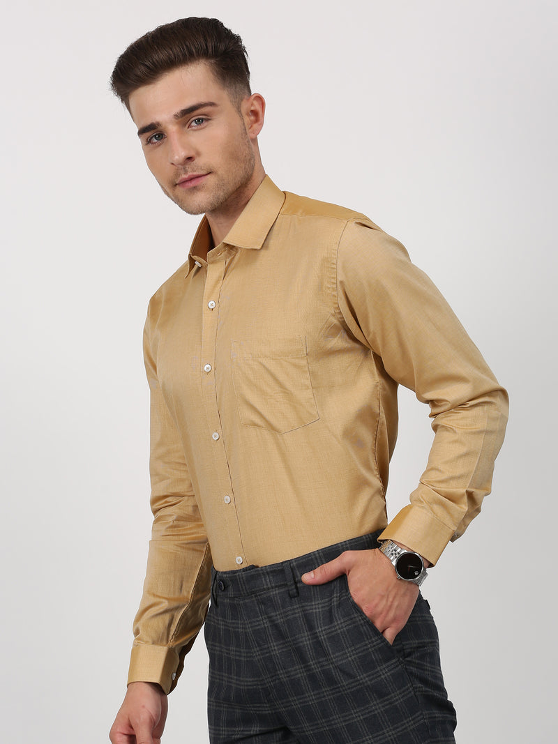 Beige Solid Long Sleeve Formal Shirt