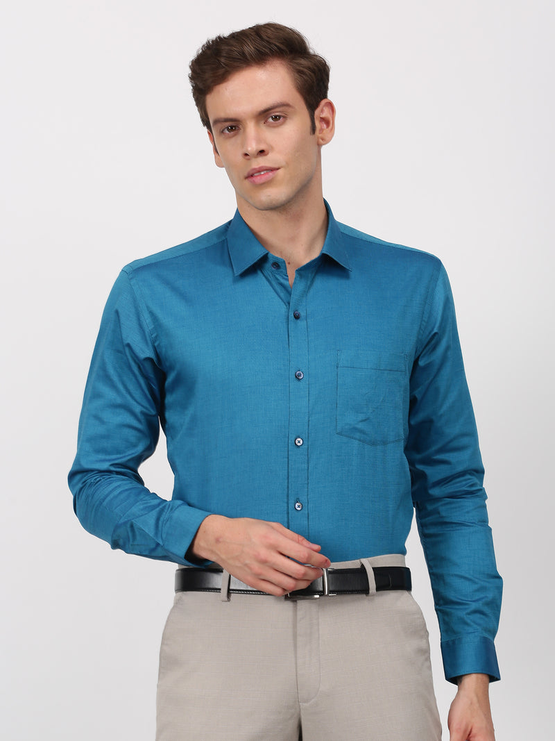 Green Solid Long Sleeve Formal Shirt