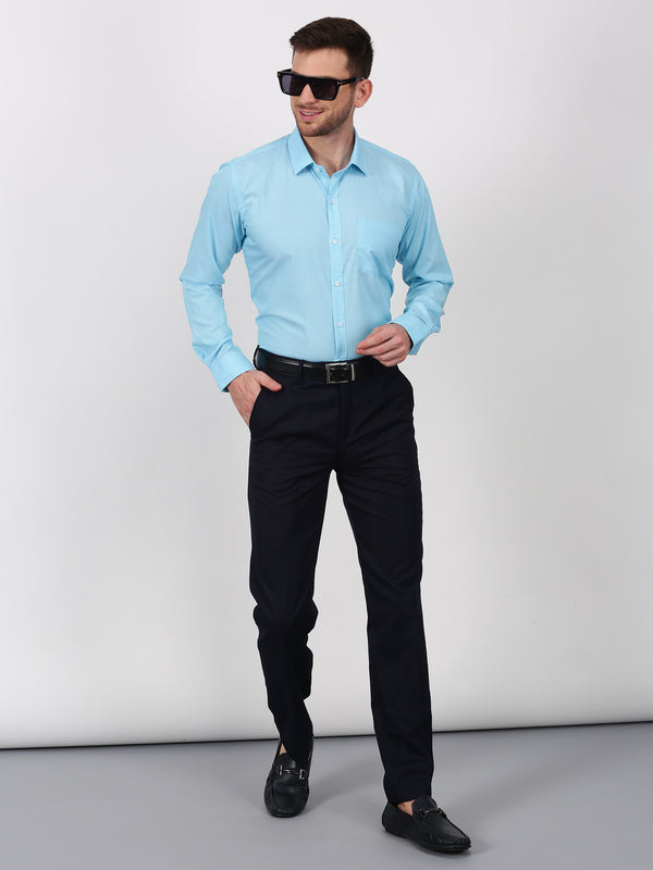 Light Blue Solid Long Sleeve Formal Shirt