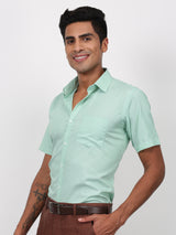 Green Solid Short Sleeve Formal Shirt