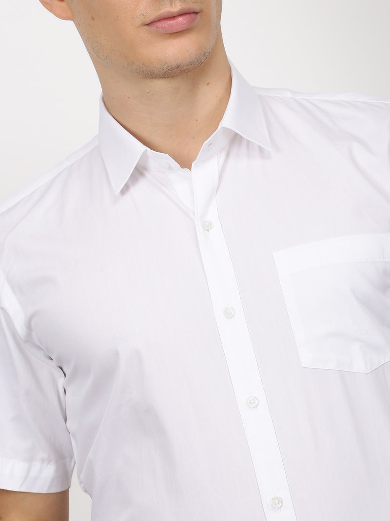 White Solid Short Sleeve Formal Shirt