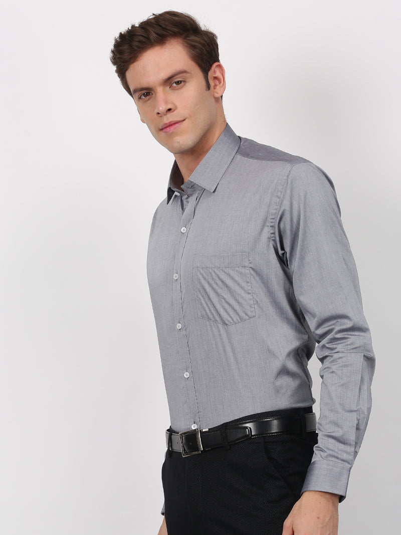 Grey Solid Long Sleeve Formal Shirt