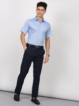 Blue Solid Short Sleeve Formal Shirt