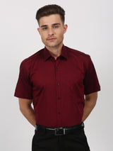 Maroon Solid Short Sleeve Formal Shirt