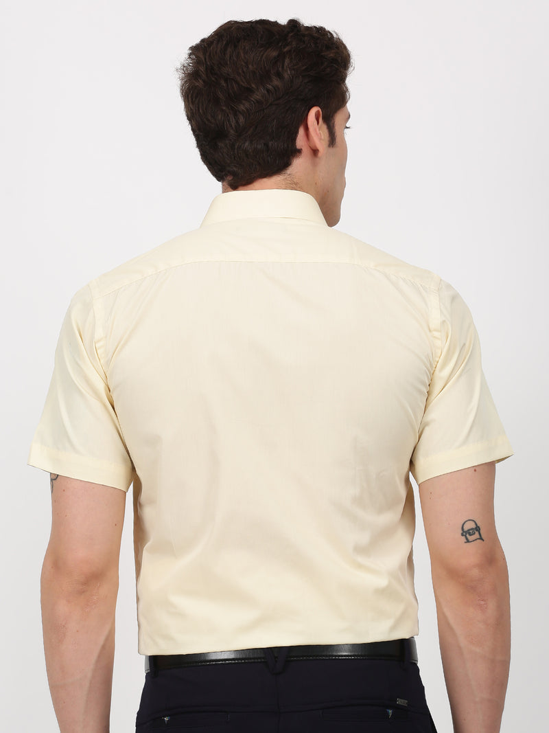 Yellow Solid Short Sleeve Formal Shirt