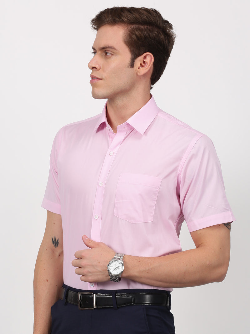 Pink Solid Short Sleeve Formal Shirt