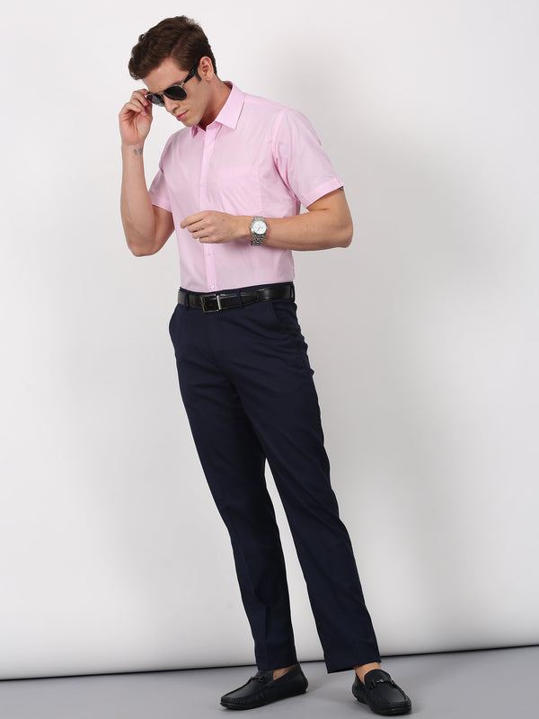 Pink Solid Short Sleeve Formal Shirt