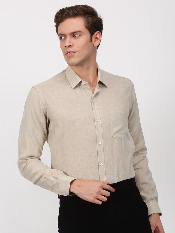 Khaki Plain Long Sleeve Formal Shirt