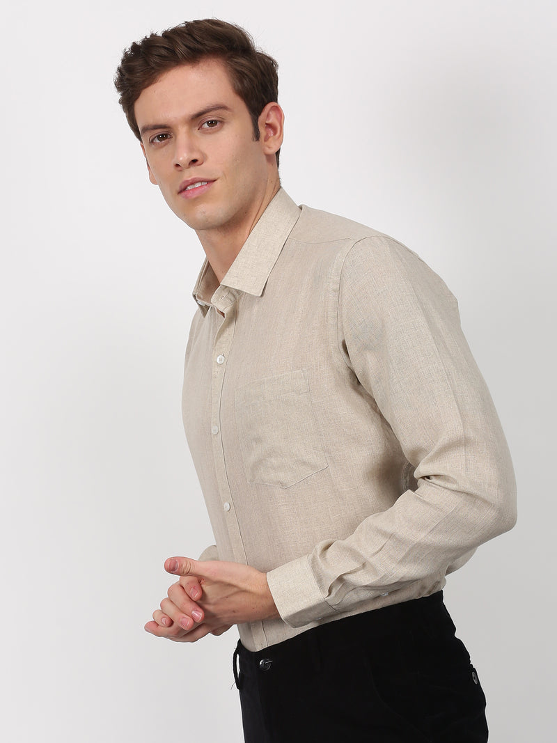 Khaki Solid Long Sleeve Formal Shirt
