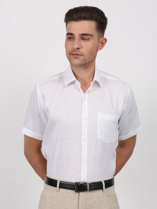 White Solid Short Sleeve Formal Shirt