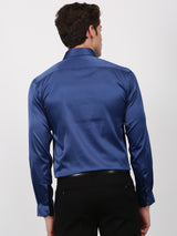 Blue Solid Long Sleeve Party Wear Shirt