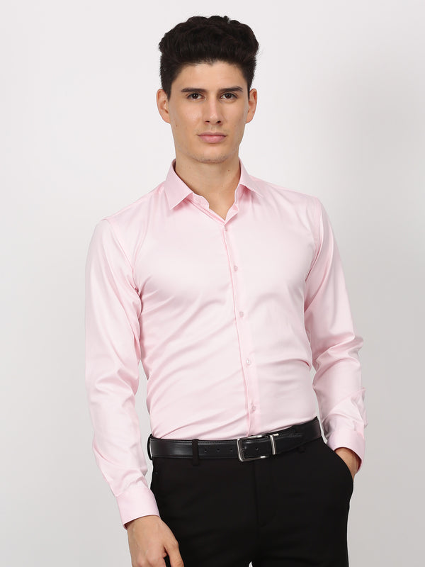 Pink Solid Long Sleeve Party Wear Shirt