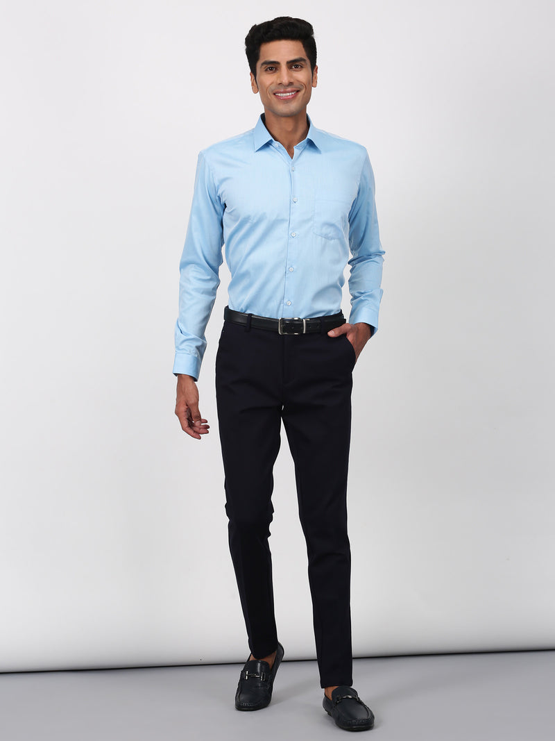 Blue Solid Long Sleeve Formal Shirt