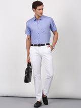 Blue Solid Short Sleeve Formal Shirt