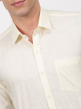 Cream Solid Long Sleeve Formal Shirt